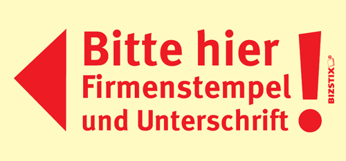 BIZSTIX® Business Haftnotizen "Bitte hier Firmenstempel und Unterschrift!"