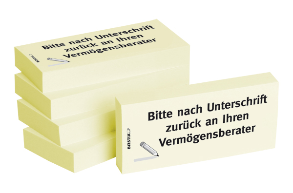 BIZSTIX® Business Haftnotizen "Bitte nach Unterschrift zurück an Ihren Vermögensberater"