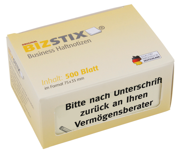 BIZSTIX® Business Haftnotizen "Bitte nach Unterschrift zurück an Ihren Vermögensberater"