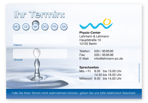 Terminzettel "kühler Tropfen" - 1 Termin mit Wochentagen