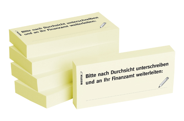 BIZSTIX® Business Haftnotizen "Bitte nach Durchsicht unterschreiben und an Ihr Finanzamt"