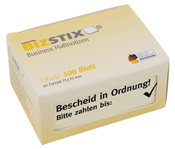 BIZSTIX® Business Haftnotizen "Bescheid in Ordnung! Bitte zahlen bis"