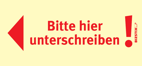 BIZSTIX® Business Haftnotizen "Bitte hier unterschreiben!" (Pfeil nach links)"