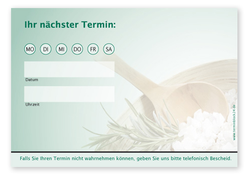 Terminzettel "Wellness Dreams" - 1 Termin mit Wochentagen