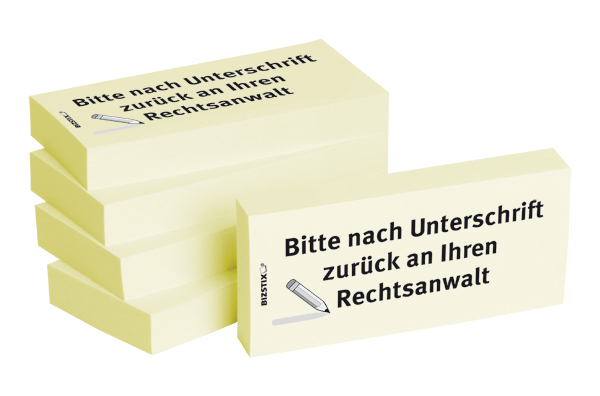 BIZSTIX® Business Haftnotizen "Bitte mit Unterschrift zurück an Ihren Rechtsanwalt"