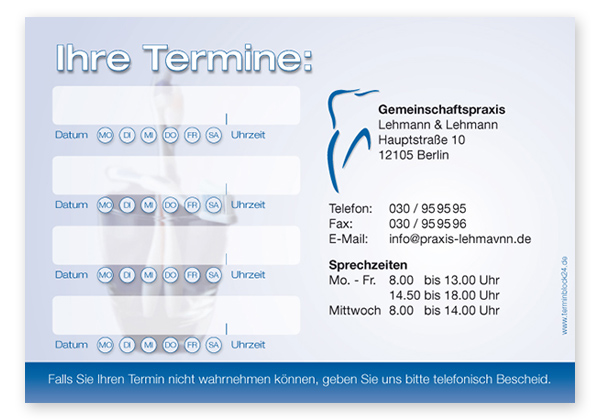 Terminzettel "teeth" - 4 Termine mit Wochentagen