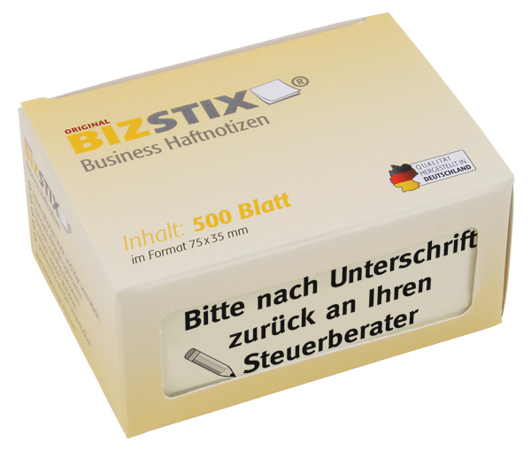 BIZSTIX® Business Haftnotizen "Bitte nach Unterschrift zurück an Ihren Steuerberater"