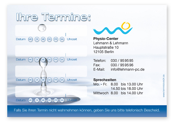 Terminzettel "kühler Tropfen" - 4 Termine mit Wochentagen