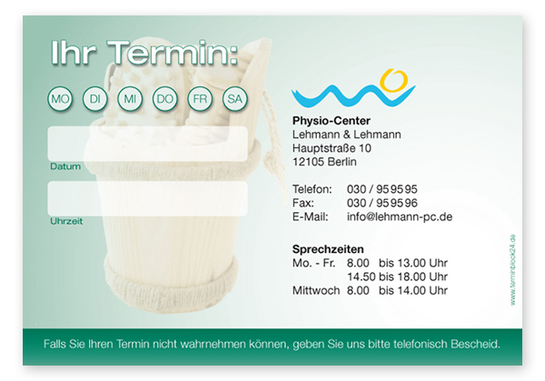 Terminzettel "Saunaliebe" - 1 Termin mit Wochentagen