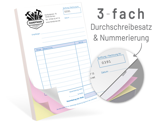 Durchschreibesatz 3-fach geblockt DIN A5, mit Nummerierung - 1219010120
