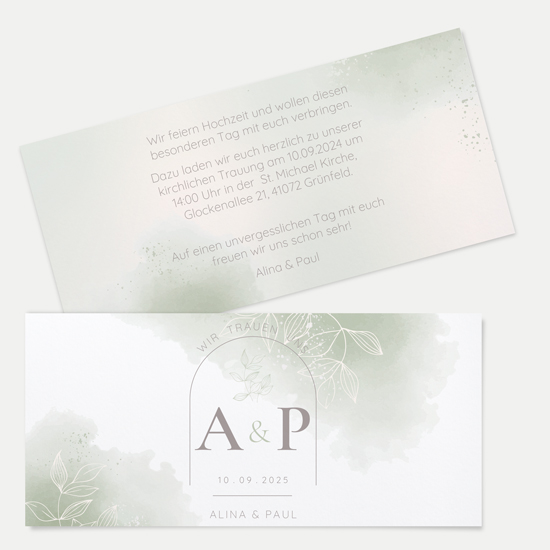 Postkarten DIN lang im Querformat 210 x 98 mm - Aquarell "faded green" - PDLQ-24001-A-01
