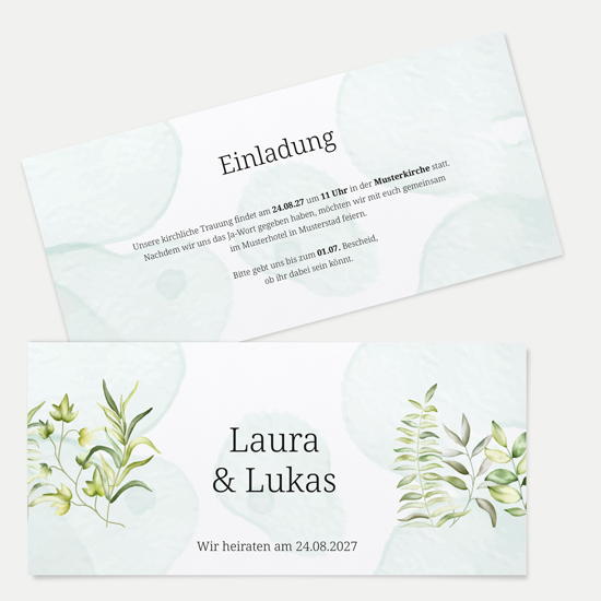 Postkarten DIN lang im Querformat 210 x 98 mm - Greenery "leaf light" - PDLQ-24001-G-01
