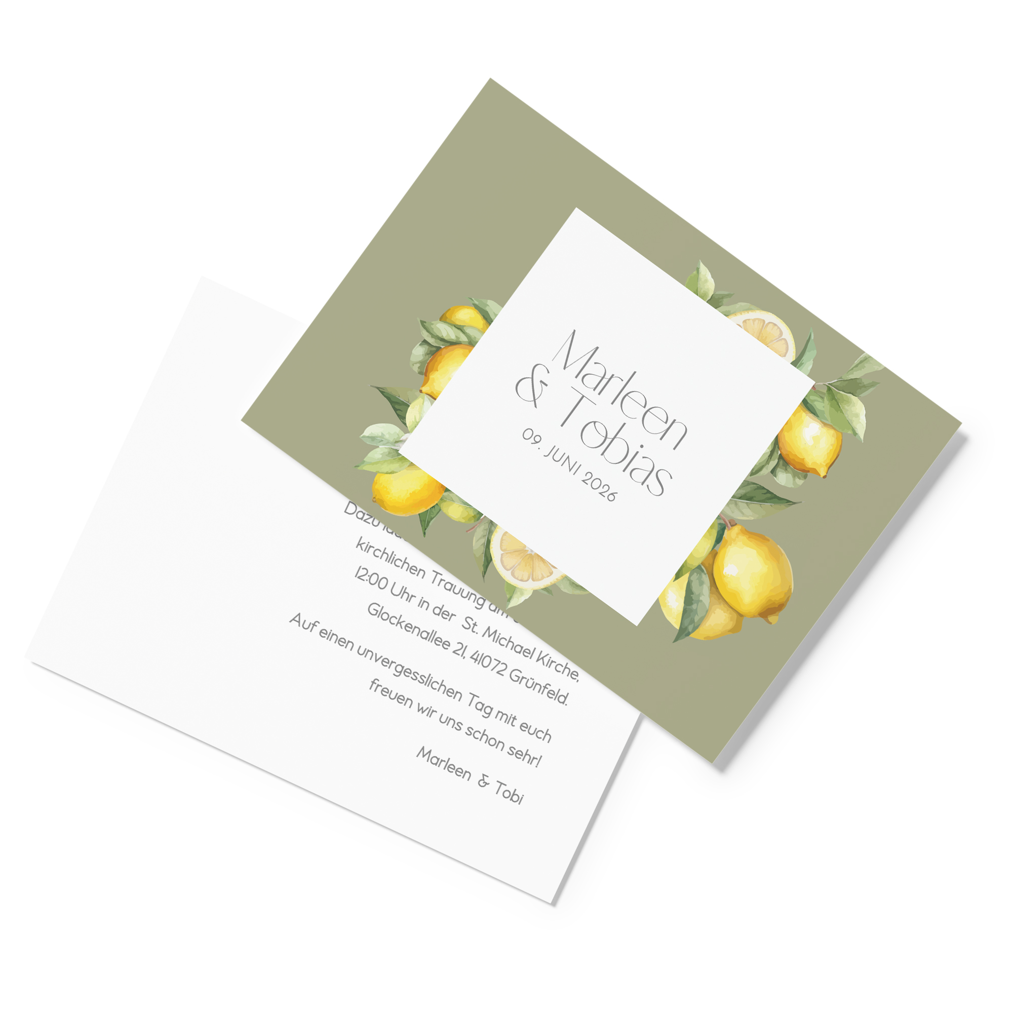 Postkarte DIN A6 im Querformat - Aquarell "Olive & Lemon"