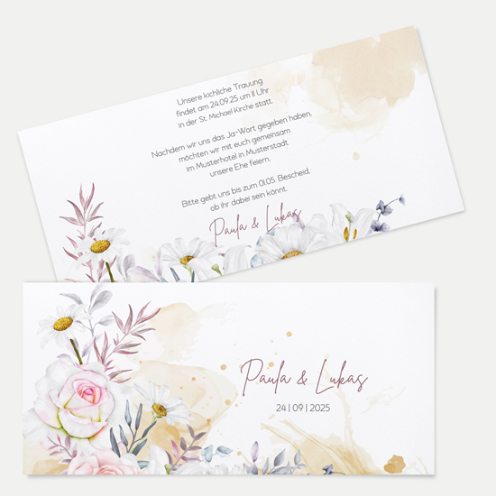 Postkarten DIN lang im Querformat 210 x 98 mm - Aquarell "lily & rose" - PDLQ-24001-A-03
