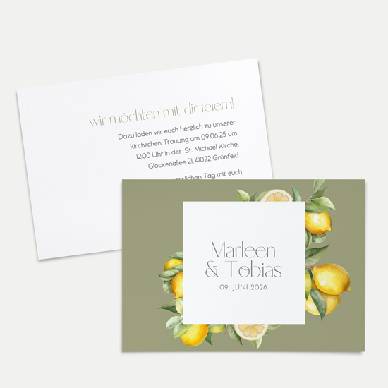 Postkarte DIN A6 im Querformat - Aquarell "Olive & Lemon" - PKQ-24001-A-09