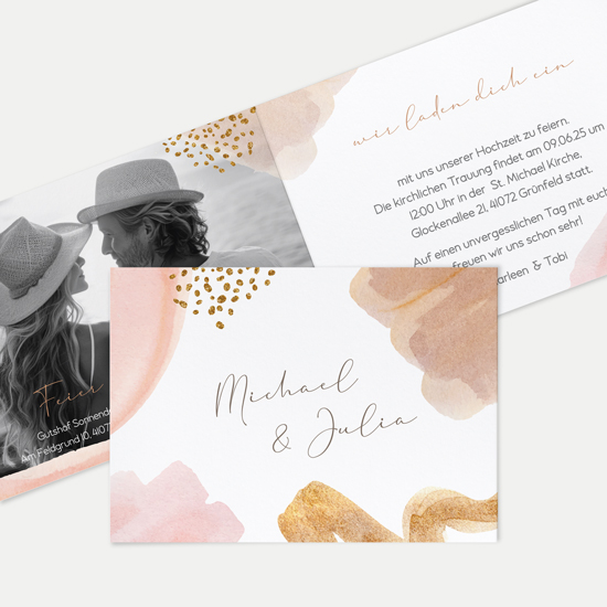 Klappkarte DIN A6 im Querformat - Aquarell "Golden Blush" - KKQ-24001-A-10