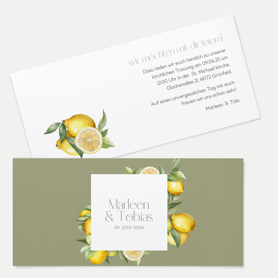 Postkarten DIN lang im Querformat 210 x 98 mm - Aquarell "Olive & Lemon" - PDLQ-24001-A-09