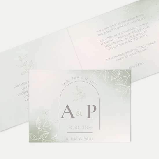 Klappkarte DIN A6 im Querformat - Aquarell "faded green" - KKQ-24001-A-01