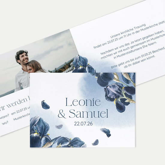 Klappkarte DIN A6 im Querformat - Floral "Blue Petal" - KKQ-24001-F-06