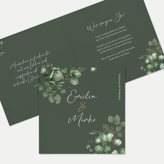 Klappkarte Quadratisch 148 x 148 mm - Greenery "eucalyptus night" - KQ-24001-G-11