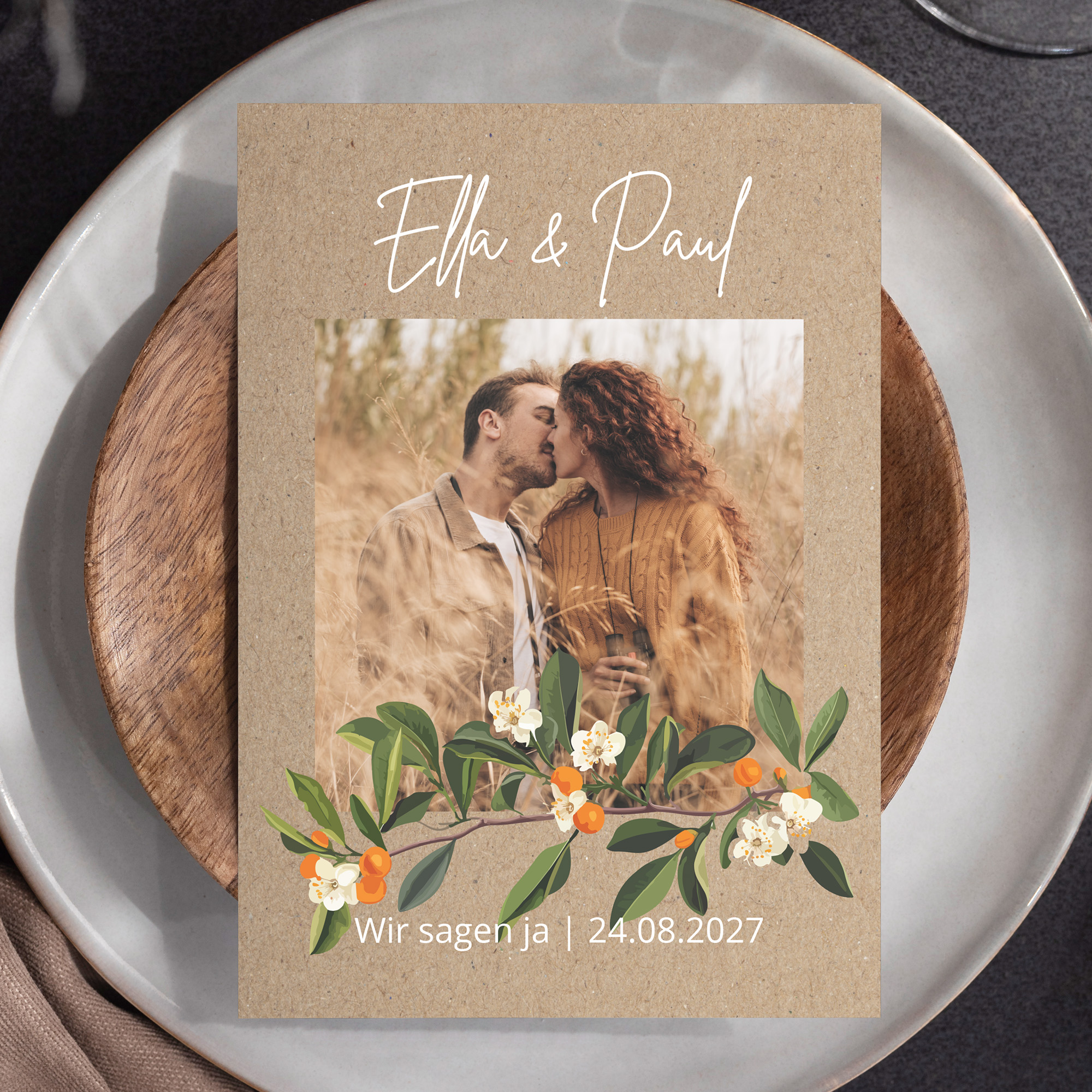 Postkarte DIN A6 im Hochformat - Greenery "orange craft"