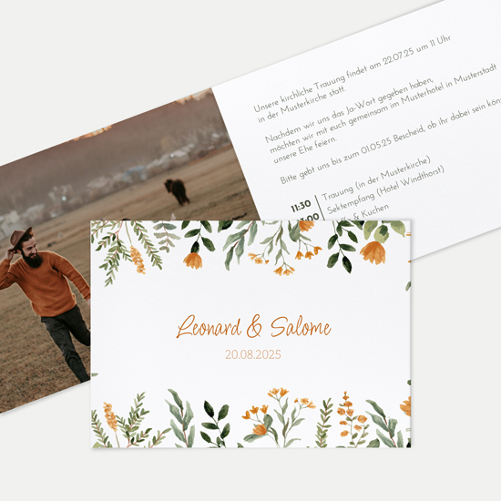 Klappkarte DIN A6 im Querformat - Floral "Warm Botanicals" - KKQ-24001-F-05