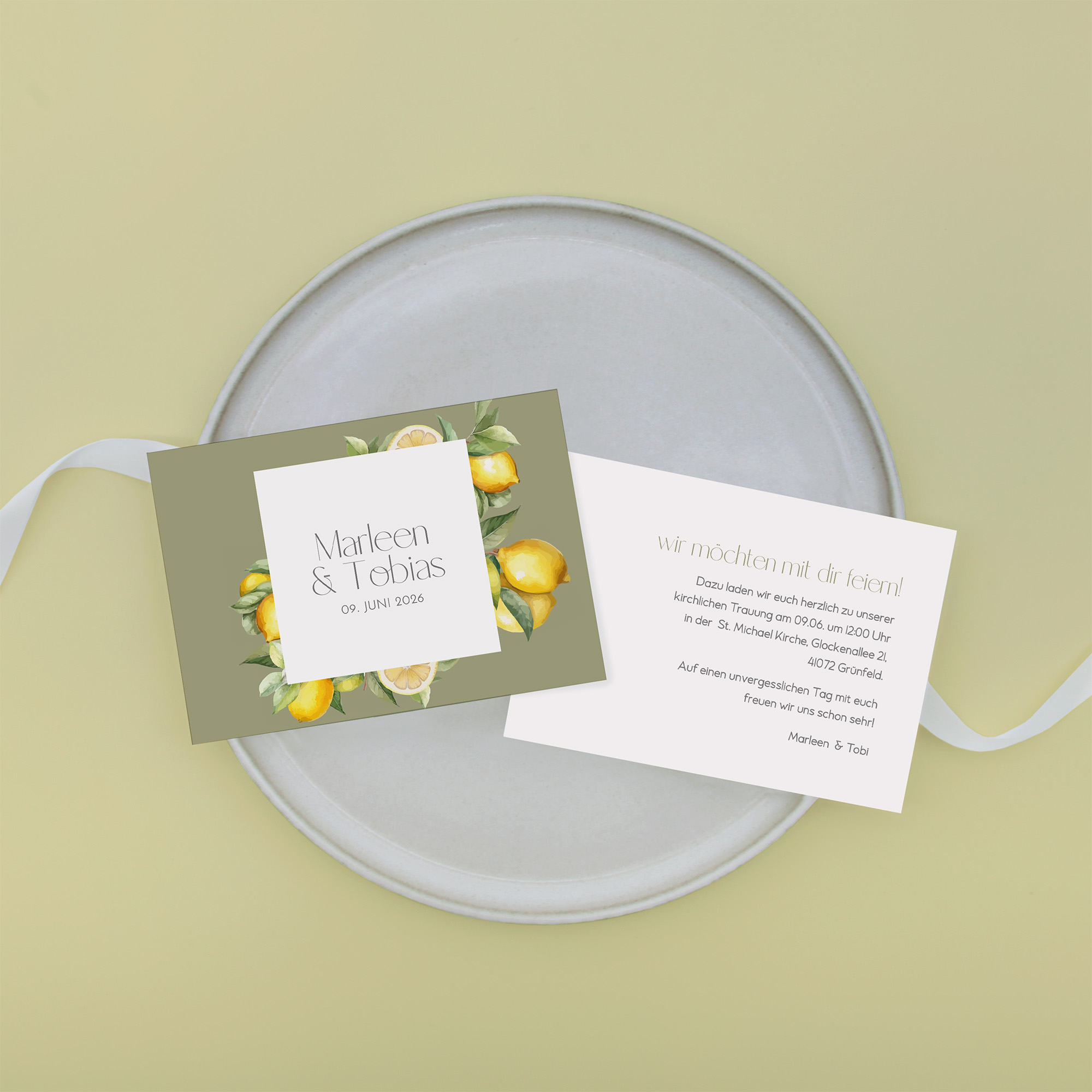 Postkarte DIN A6 im Querformat - Aquarell "Olive & Lemon"