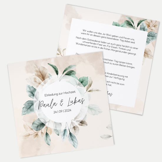 Postkarte Quadrat - Aquarell "leaf & taupe" - PQ-24001-A-02