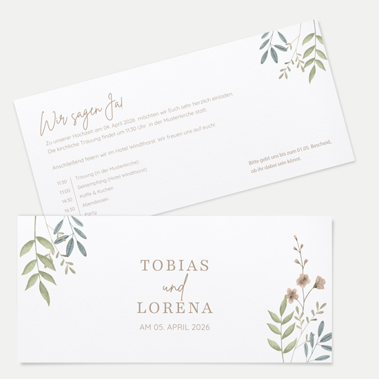 Postkarten DIN lang im Querformat 210 x 98 mm - Boho "Soft Leaves" - PDLQ-24001-B-10