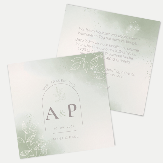 Postkarte Quadrat - Aquarell "faded green" - PQ-24001-A-01