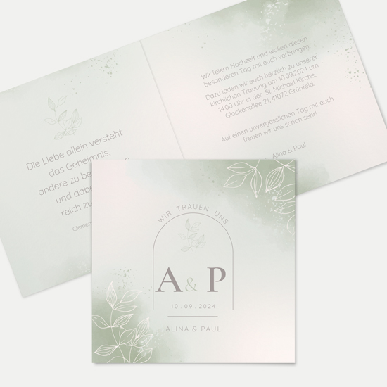 Klappkarte Quadratisch 148 x 148 mm - Aquarell - "faded green" - KQ-24001-A-01