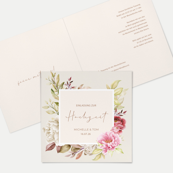 Klappkarte Quadratisch 148 x 148 mm - Floral - "Peony Bloom" - KQ-24001-F-02