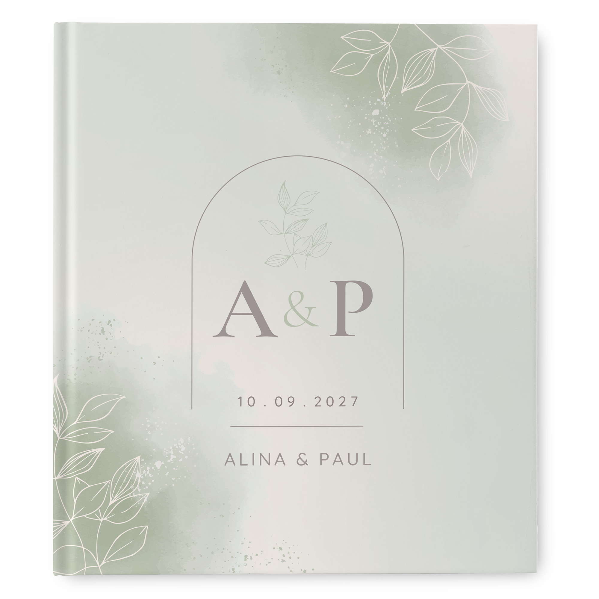 Erinnerungsbuch Hochzeit - Aquarell "faded green"