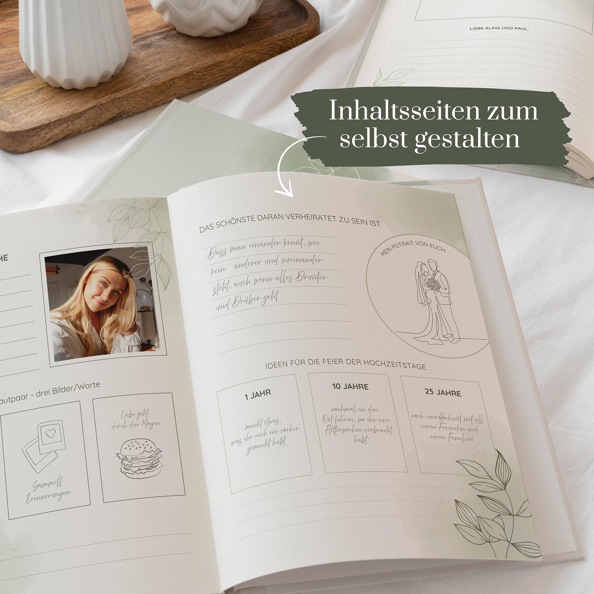 Erinnerungsbuch Hochzeit - Aquarell "faded green"