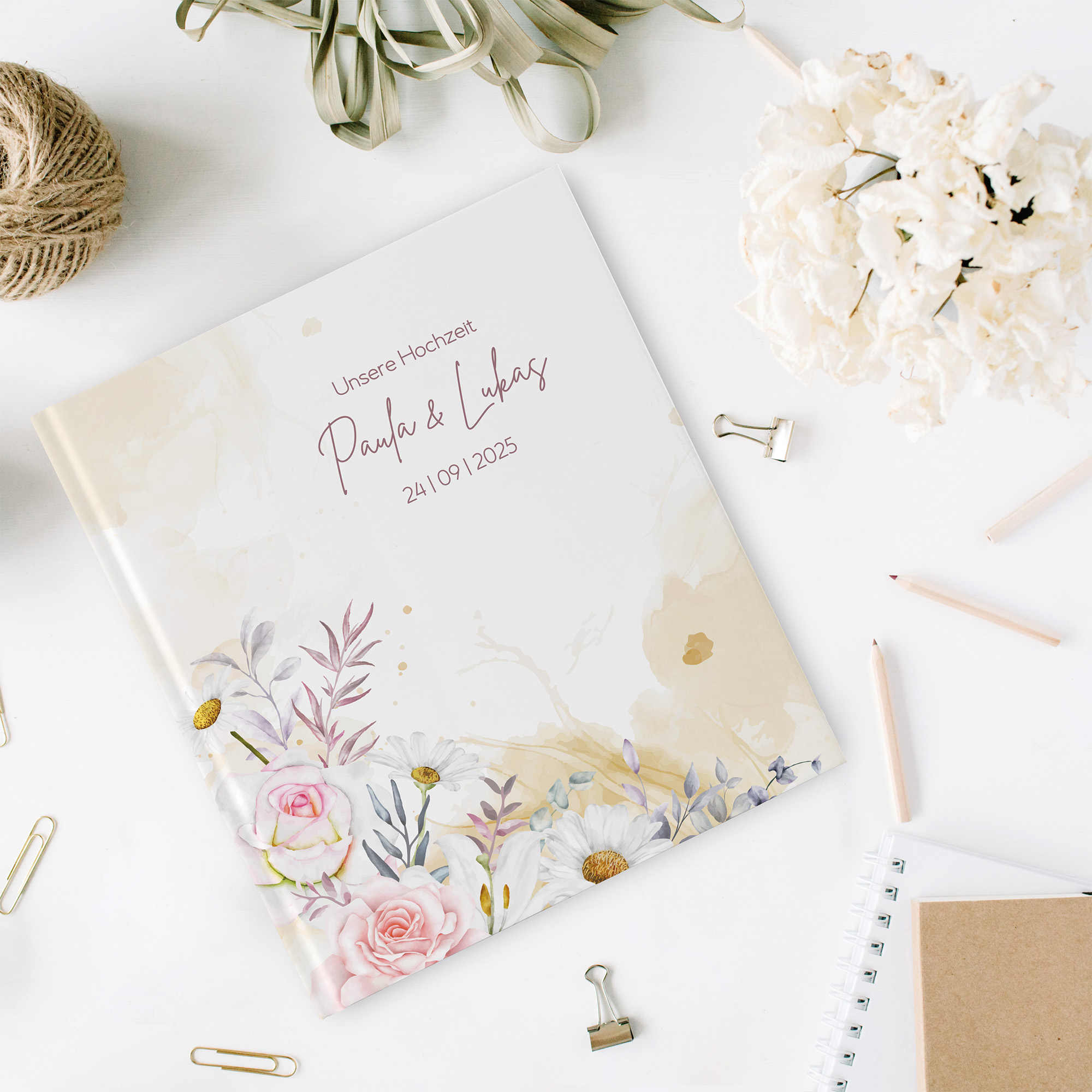 Erinnerungsbuch Hochzeit - Aquarell "lily & rose"