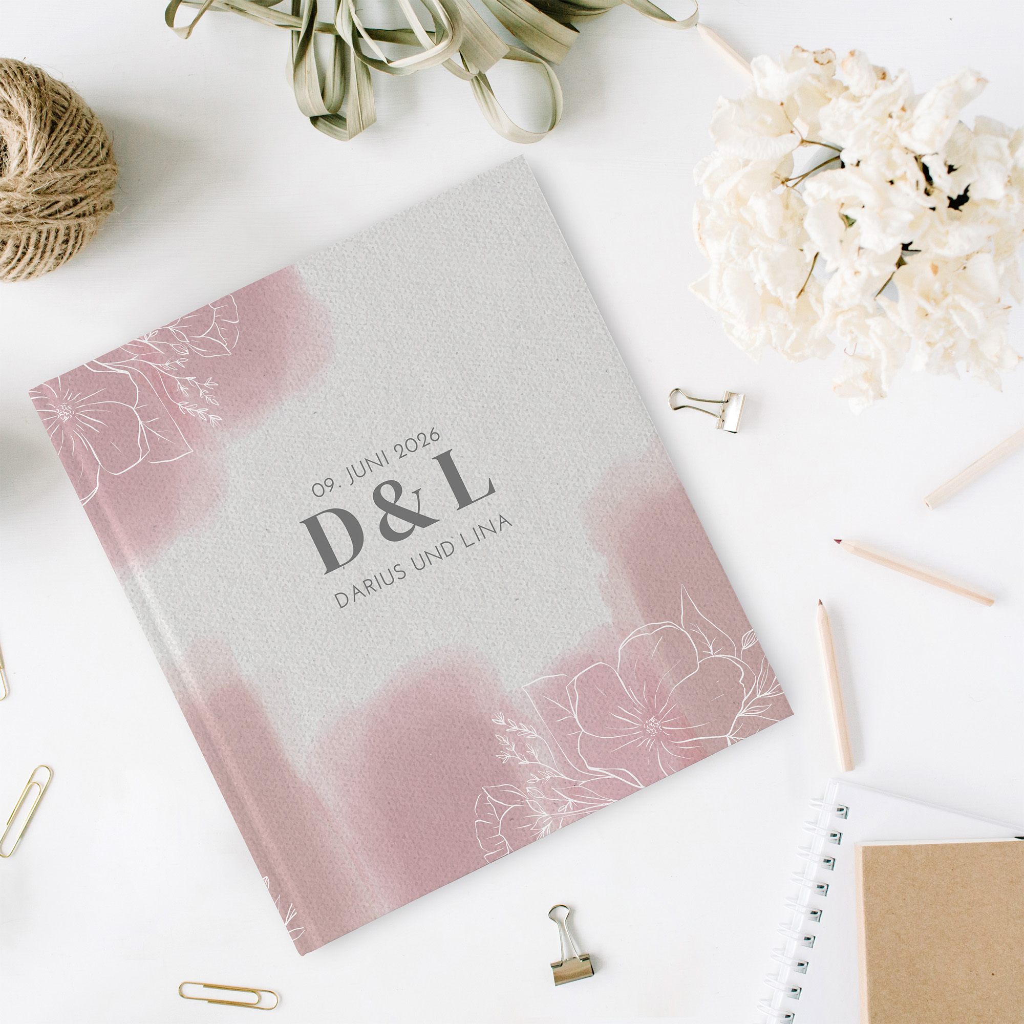 Erinnerungsbuch Hochzeit - Aquarell "dusty bloom"