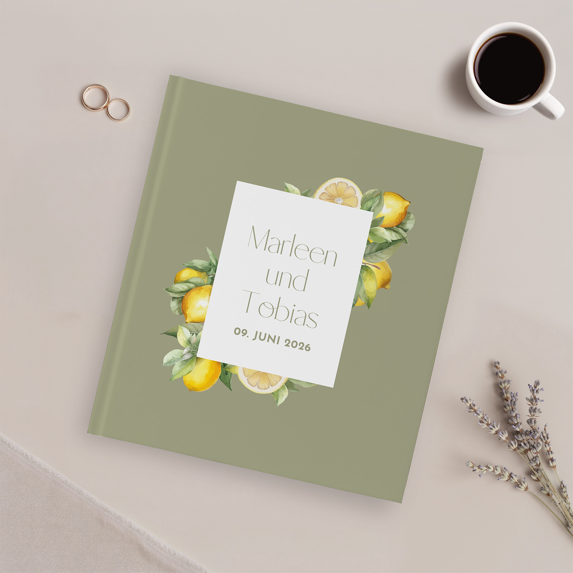 Erinnerungsbuch Hochzeit - Aquarell "Olive & Lemon"
