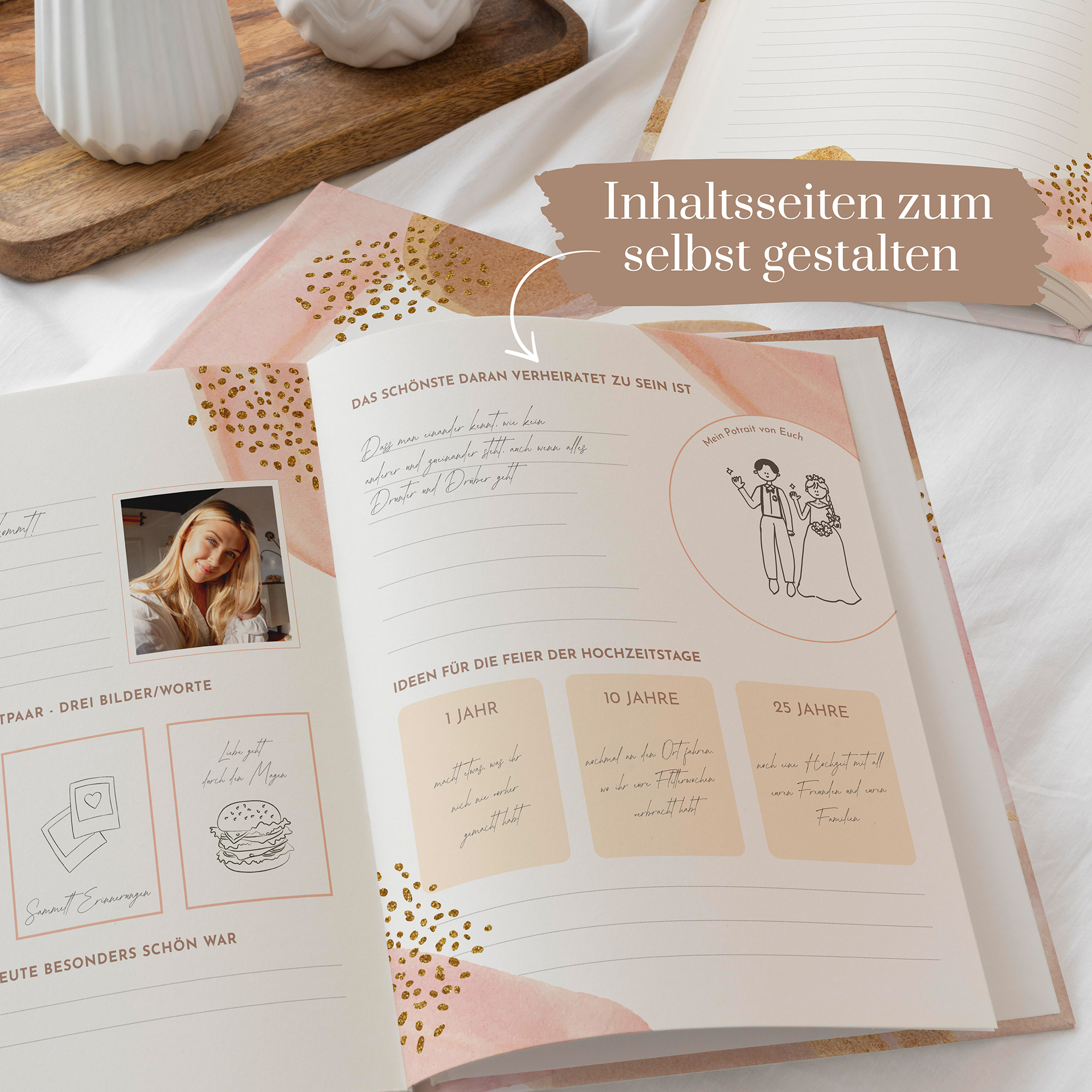 Erinnerungsbuch Hochzeit - Aquarell "Golden Blush"