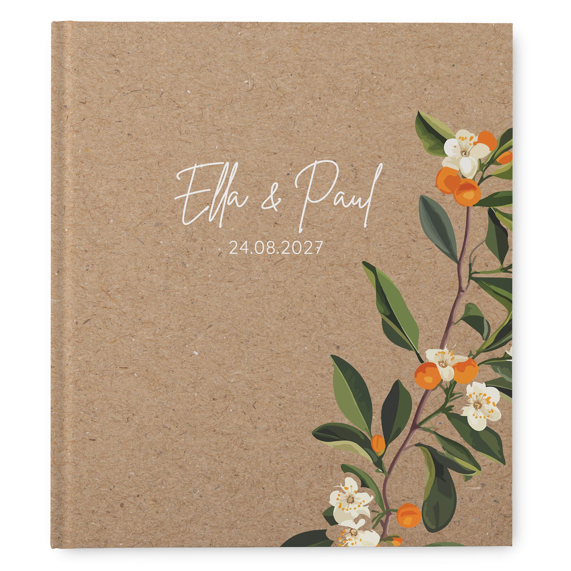 Gästebuch Hochzeit - Greenery "orange craft"