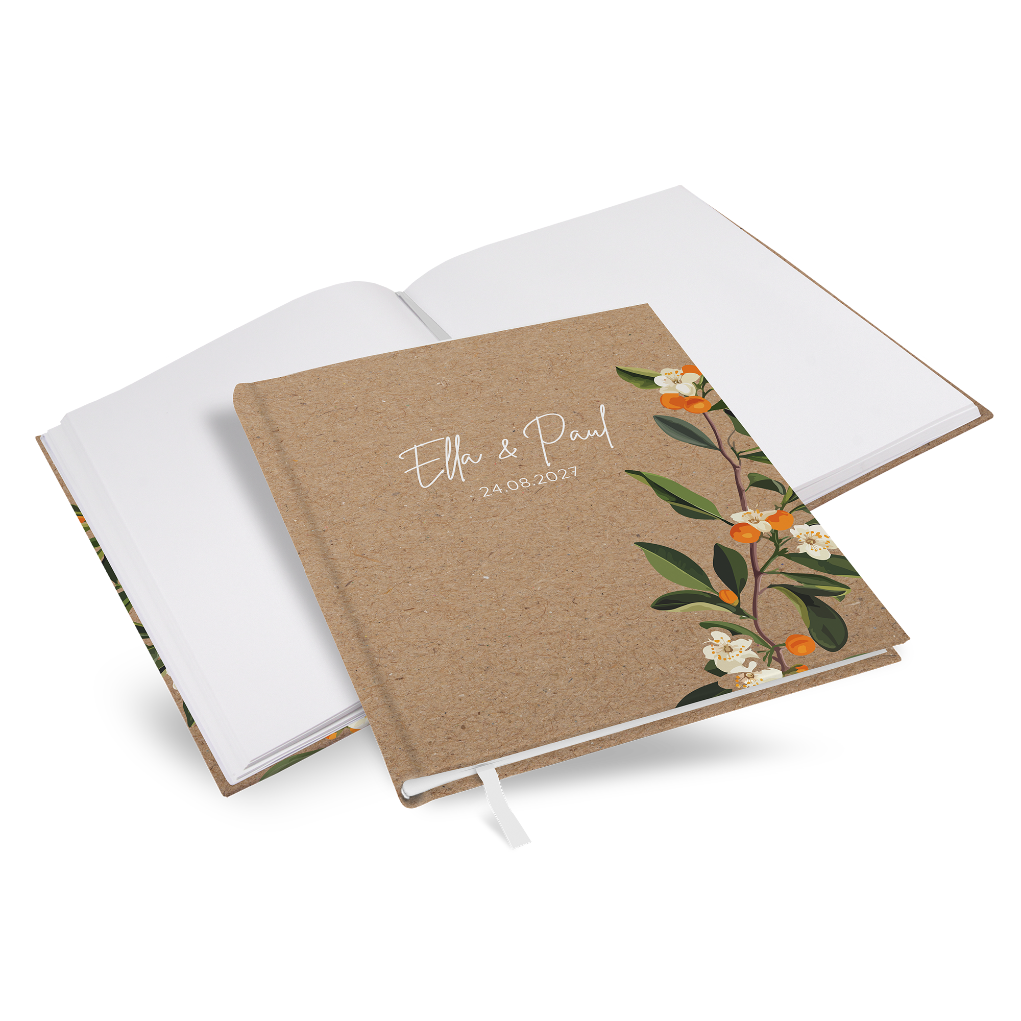 Gästebuch Hochzeit - Greenery "orange craft" - GBH-25001-G-03