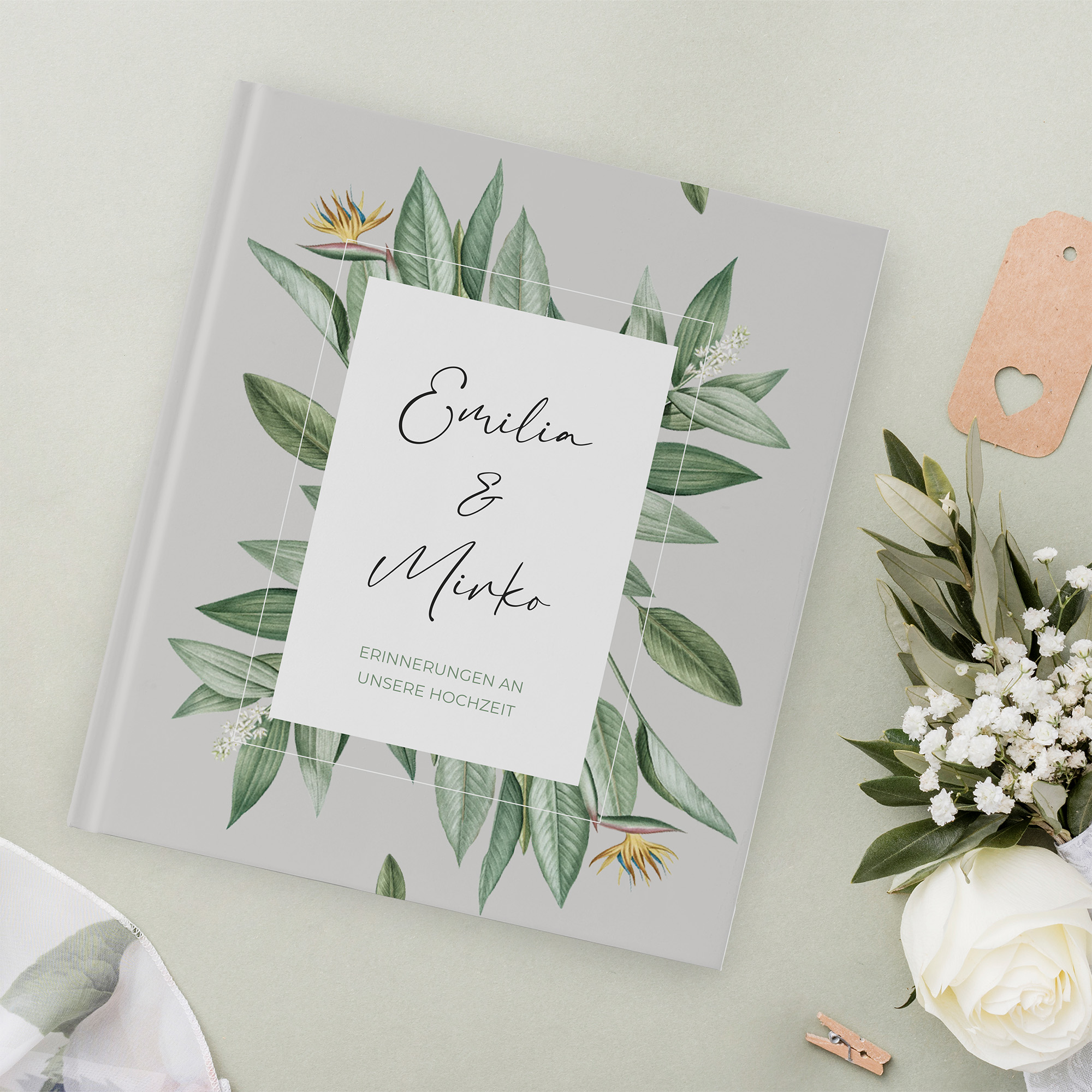 Gästebuch Hochzeit - Greenery "tropical frame"