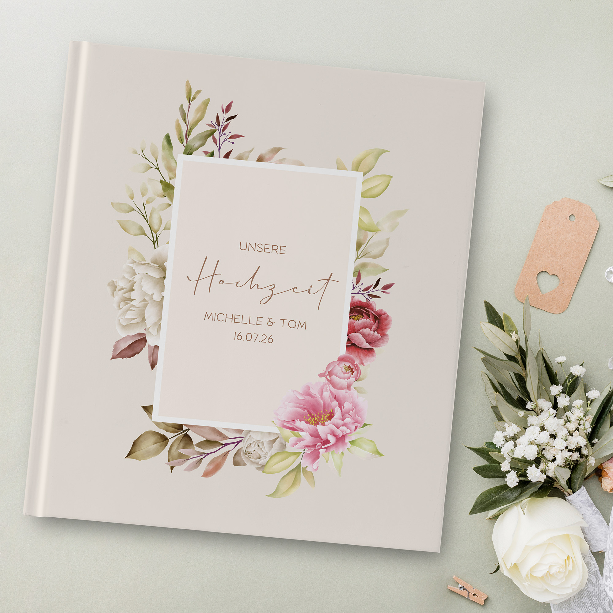Gästebuch Hochzeit - Floral "peony bloom"