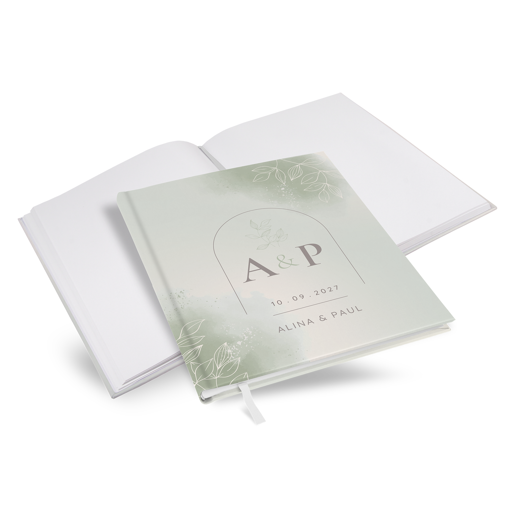 Gästebuch Hochzeit -  Aquarell "faded green" - GBH-25001-A-01