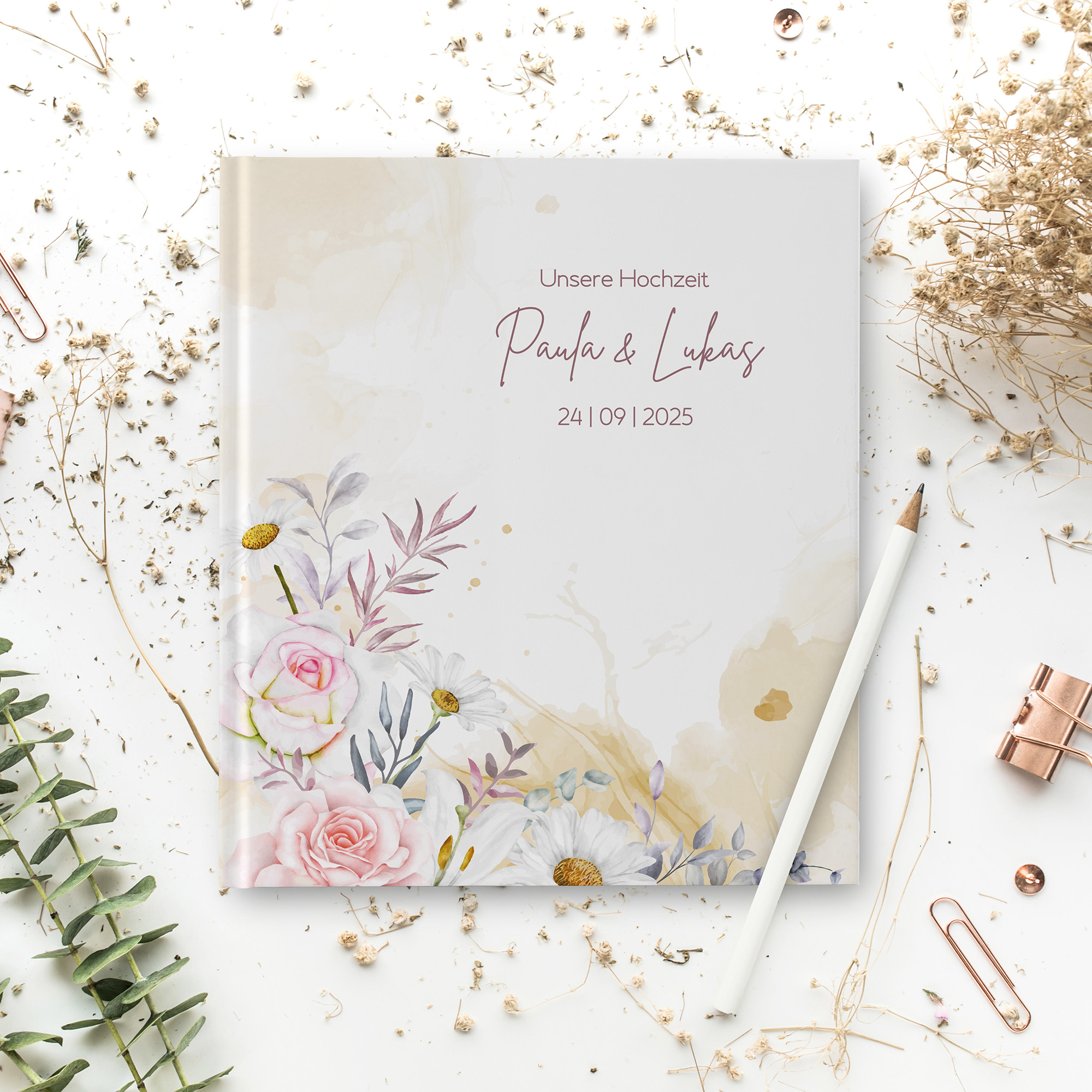 Gästebuch Hochzeit -  Aquarell "lily & rose"