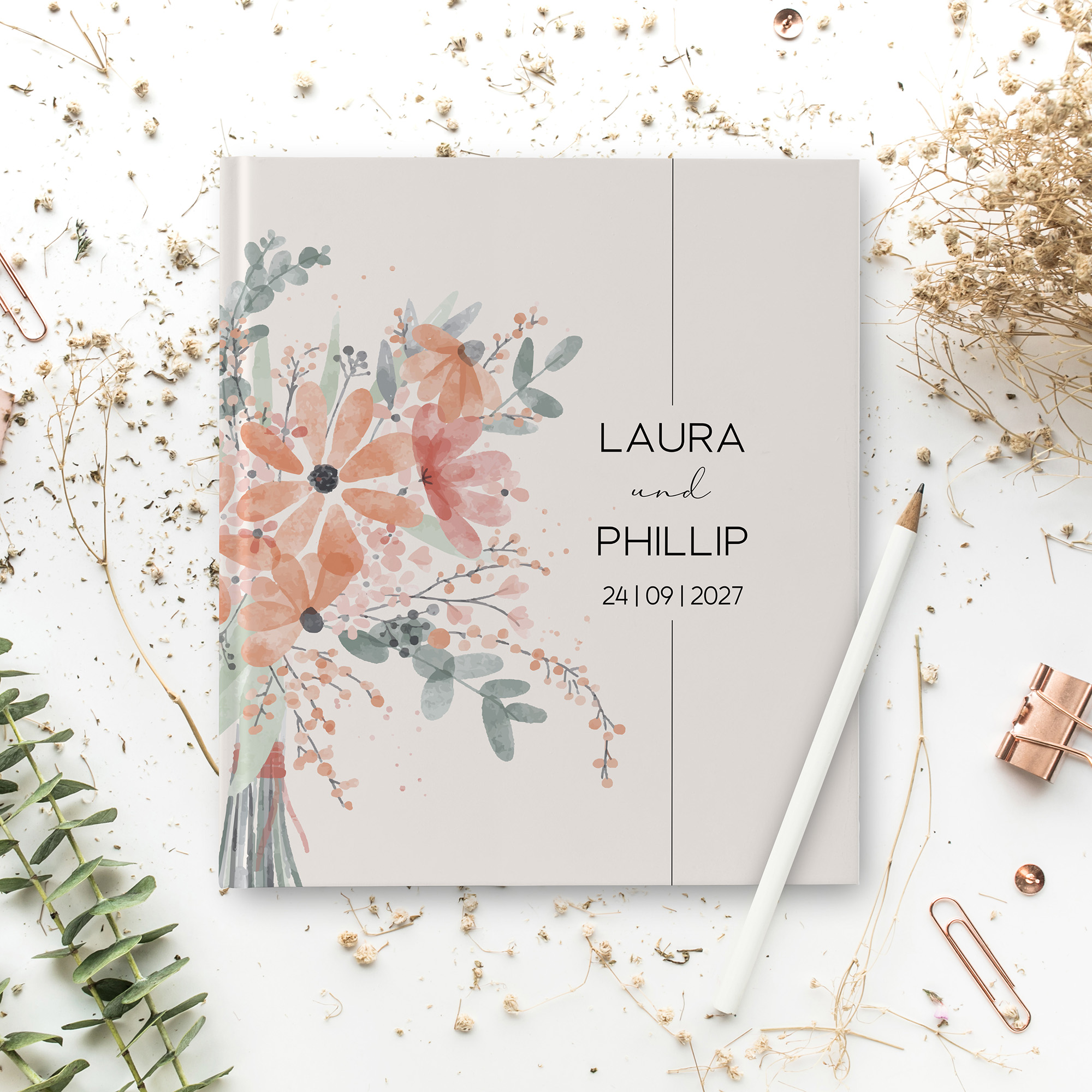 Gästebuch Hochzeit -  Aquarell "terracotta bloom"