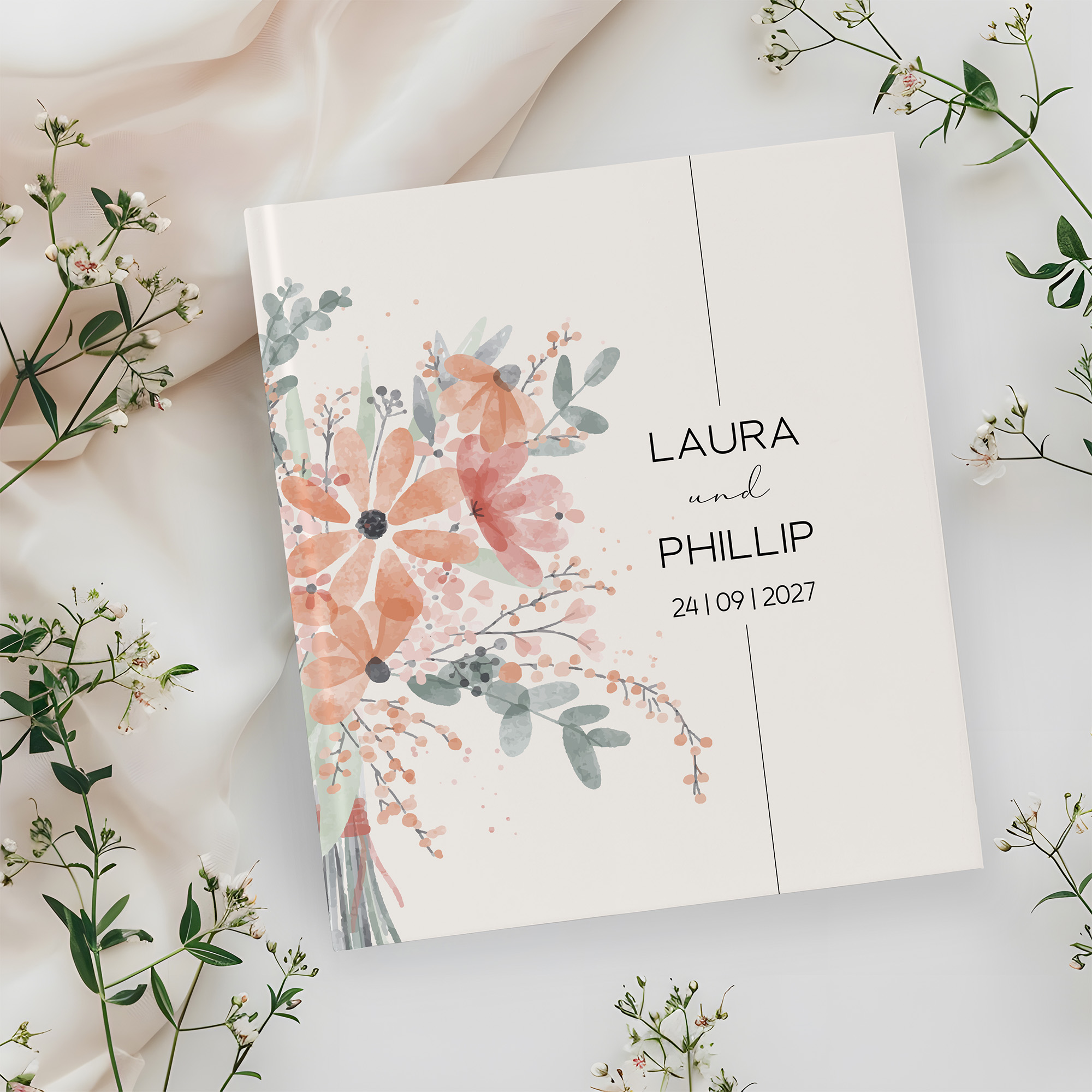 Gästebuch Hochzeit -  Aquarell "terracotta bloom"