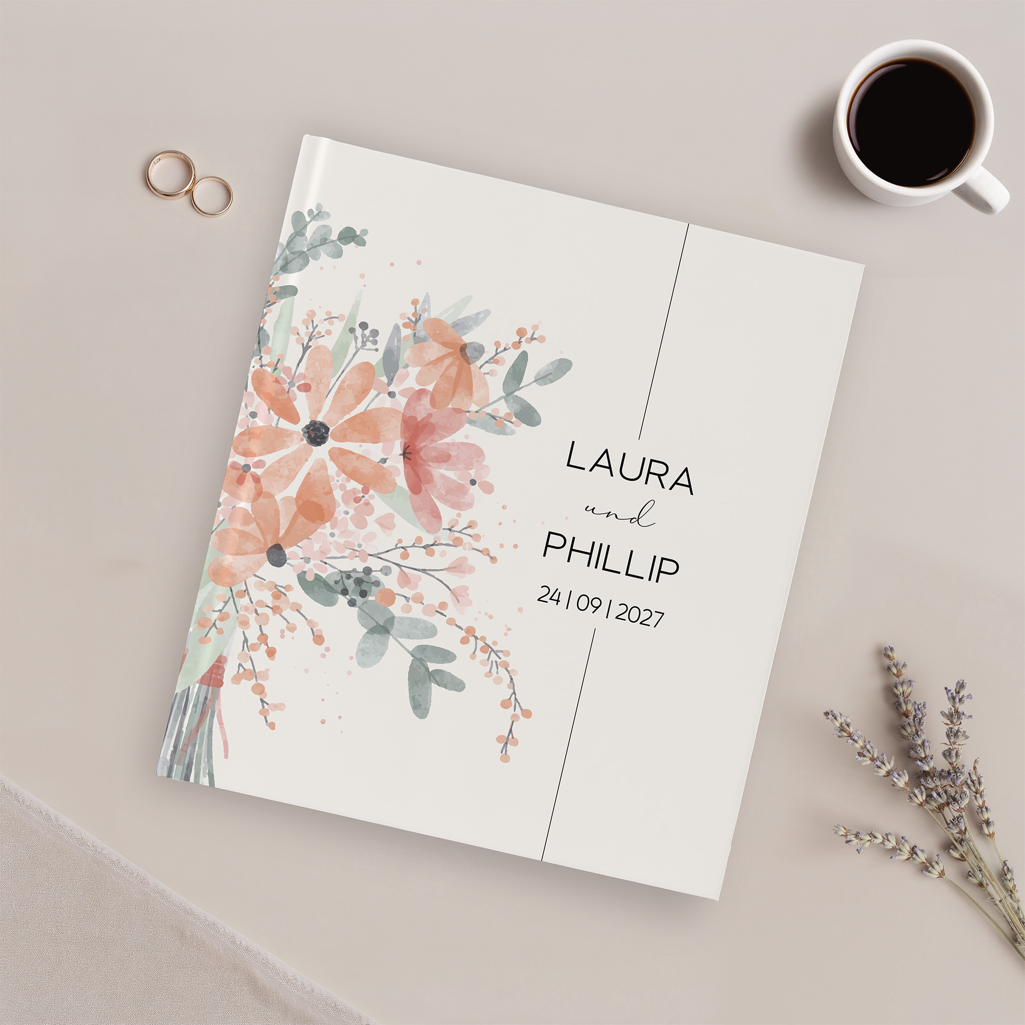 Gästebuch Hochzeit -  Aquarell "terracotta bloom"